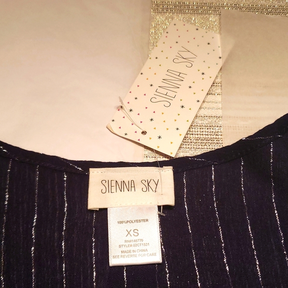 Sienna Sky NEW Blouse Top Back Buttons Metallic Lurex Stripe Dark NAVY Women's - Picture 6 of 16